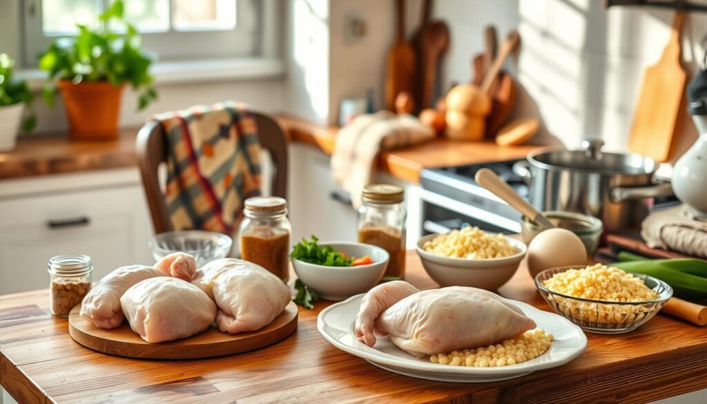 Kitchen Preparation for Chicken Thighs Hominy Casserole