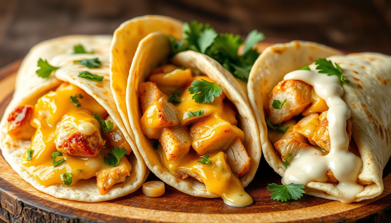 cheesy garlic chicken wraps