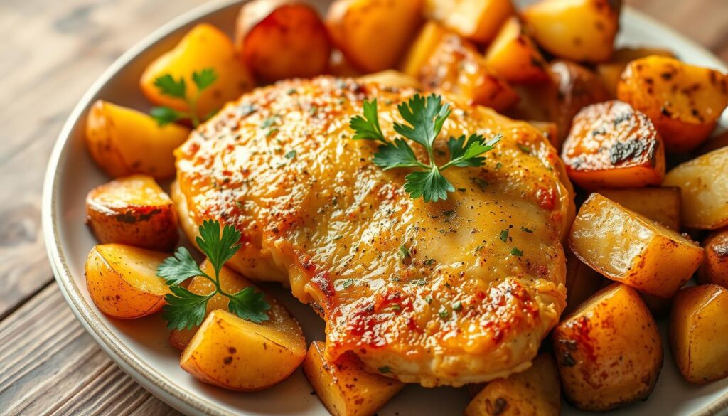 garlic parmesan chicken and potatoes