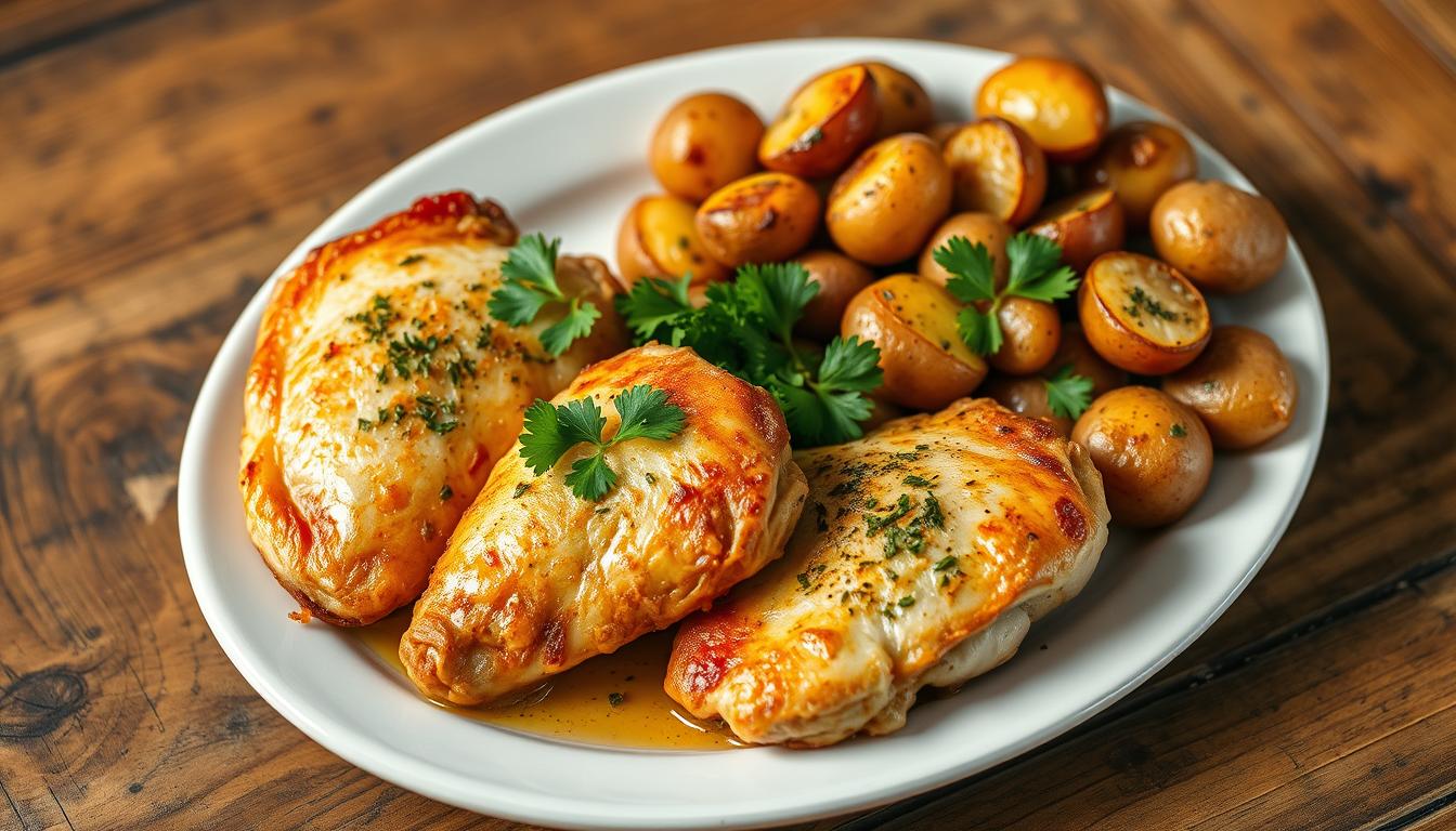 garlic parmesan chicken and potatoes